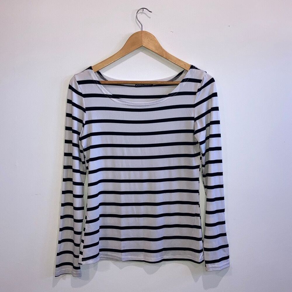 Stripe White and Black Boat neck Blouse size Small